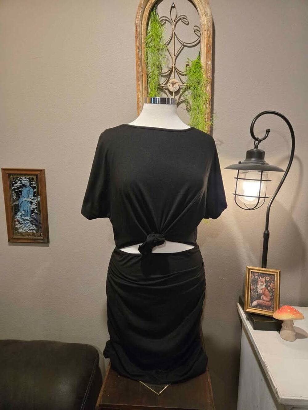 SHEIN Black Knot Front Cutout Bodycon Dress Size L
